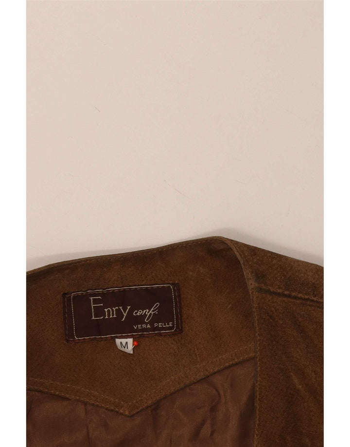 Vintage Herren Wildleder Utility Gilet UK 38 Mittelbraunes Leder