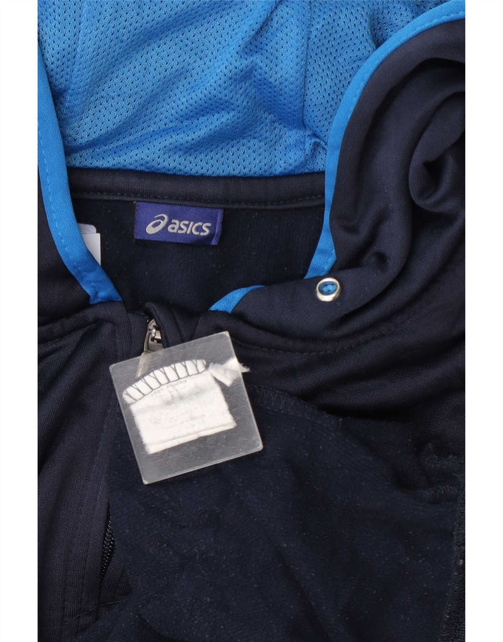 Asics Herren-Trainingsanzug mit Kapuze, große Jacke, Marineblau, Farbblock