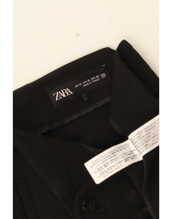 Zara Damen High Waist Tapered Chino Hose XL W32 L32 Schwarz Polyester