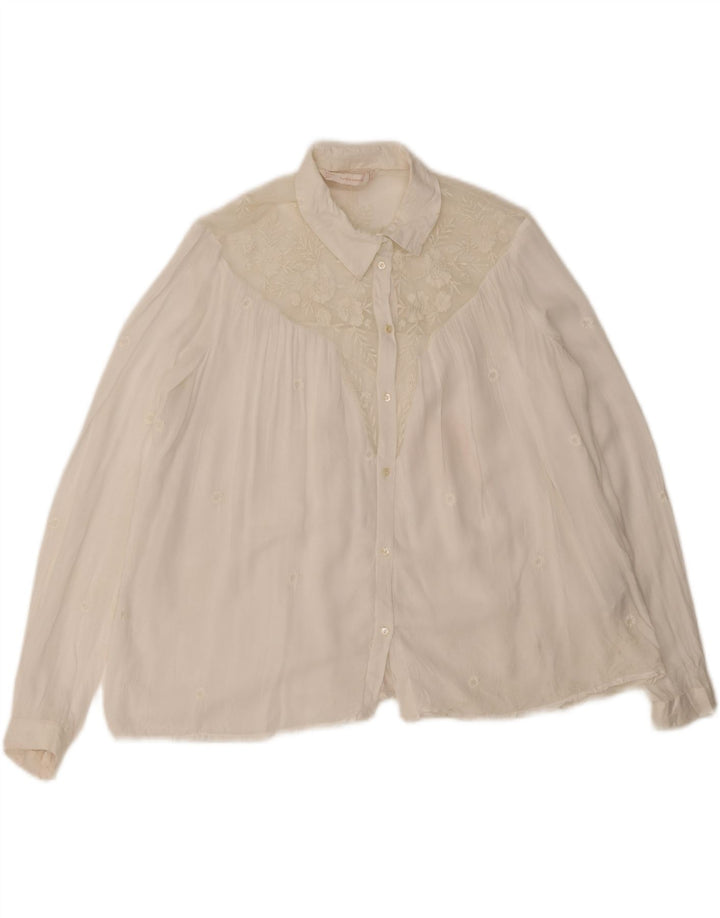 Zara Damen Trafaluc Hemdbluse UK 14 Mittelweißes Blumenpolyester