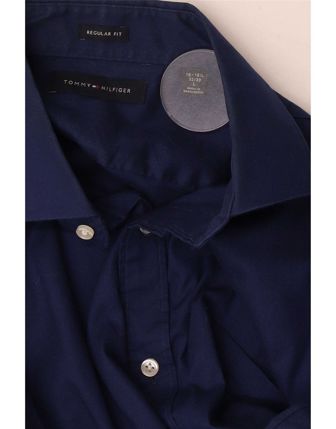 Tommy Hilfiger Herren-Hemd mit normaler Passform, Größe 16 1/2, große blaue Baumwolle