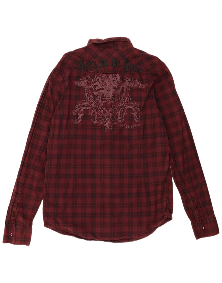 Guess Herren-Flanellhemd mit Grafik, groß, Burgunderrot, kariert, Baumwolle