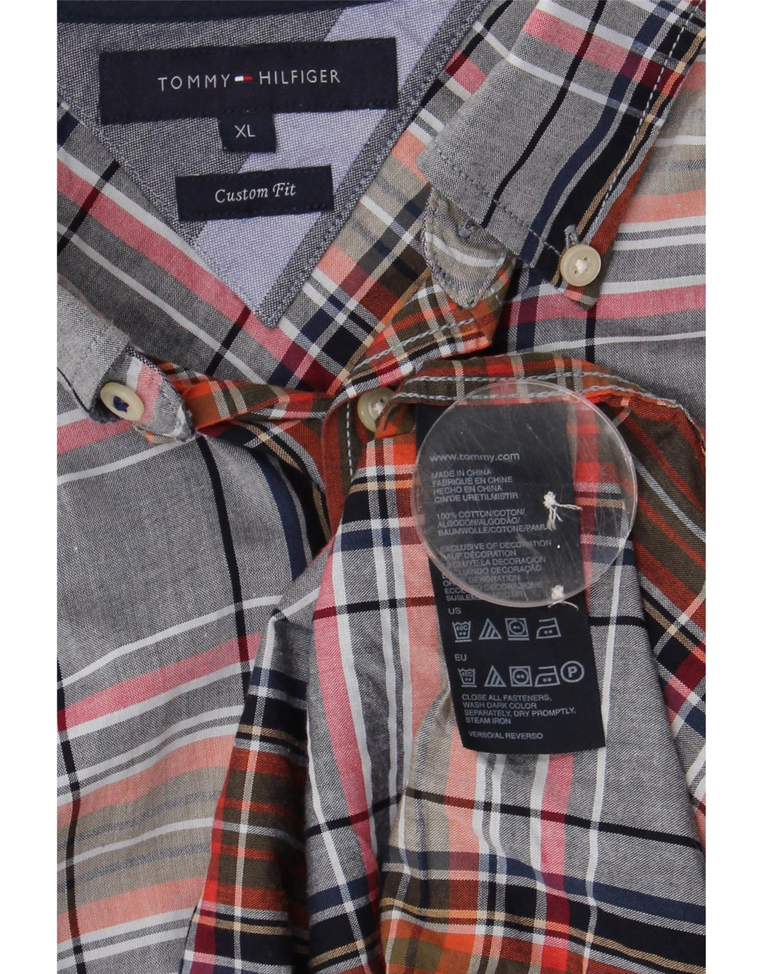 TOMMY HILFIGER Mens Custom Fit Shirt XL Multicoloured Check Cotton Vintage Tommy Hilfiger and Second-Hand Tommy Hilfiger from Messina Hembry 