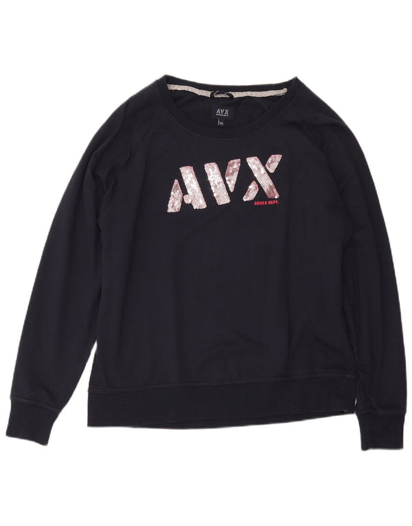 Avirex Damen Grafik-Sweatshirt-Pullover UK 20 2XL Marineblau Baumwolle