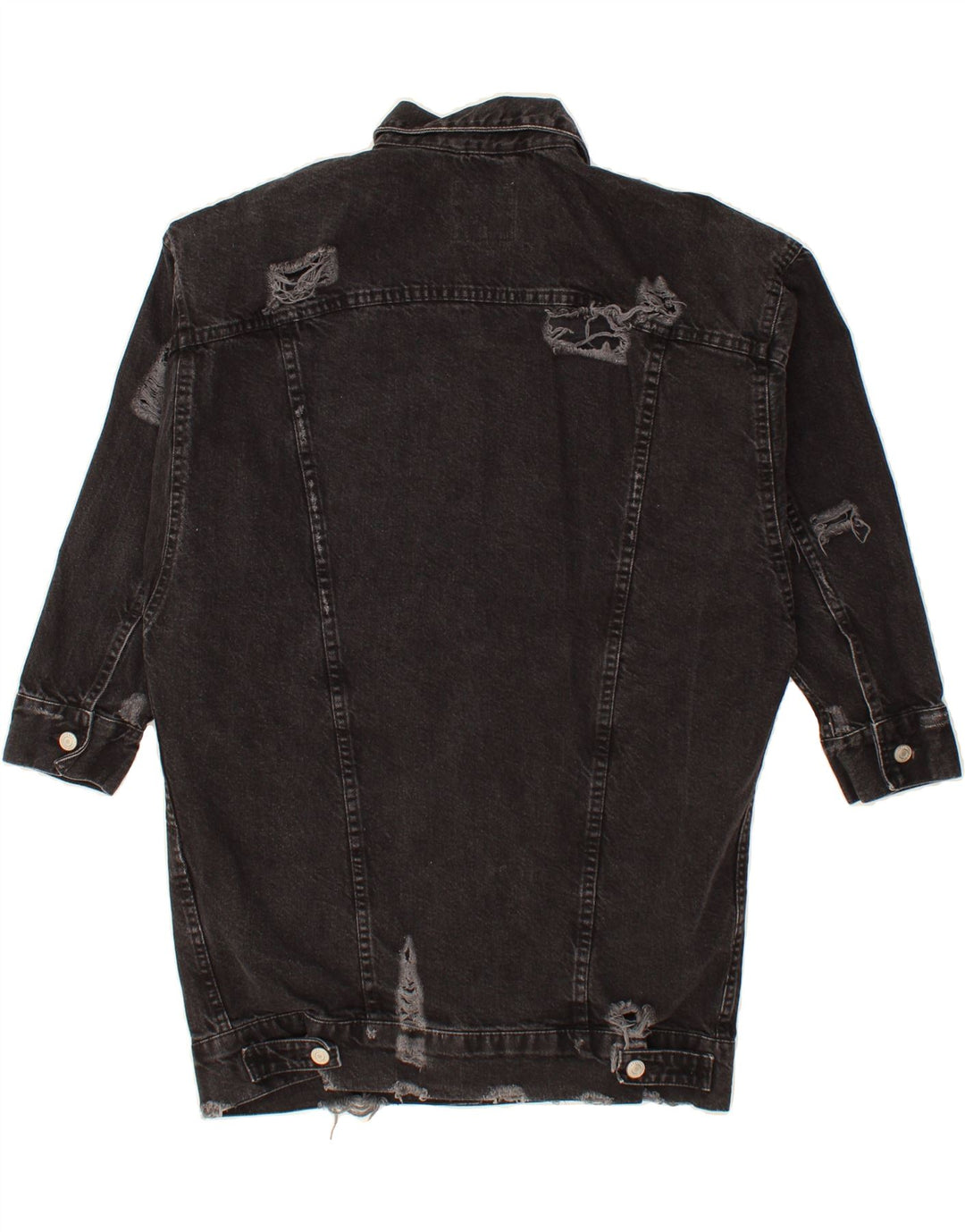 ZARA Womens Distressed Denim Coat UK 14 Medium Black Cotton Vintage Zara and Second-Hand Zara from Messina Hembry 