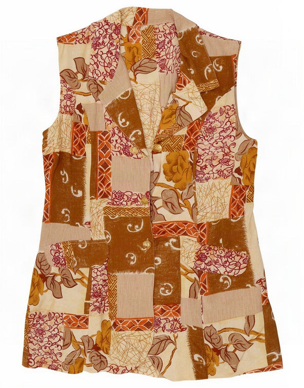 Vintage Damen Weste UK 12 Medium Beige Patchwork