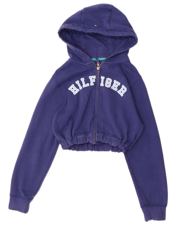 Tommy Hilfiger Girls Crop Zip Hoodie Sweater 12-13 Years Large Navy Blue