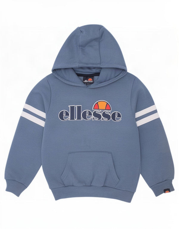 Ellesse Jungen-Pullover mit grafischem Kapuzenpullover, 6–7 Jahre, blaue Farbblock-Baumwolle