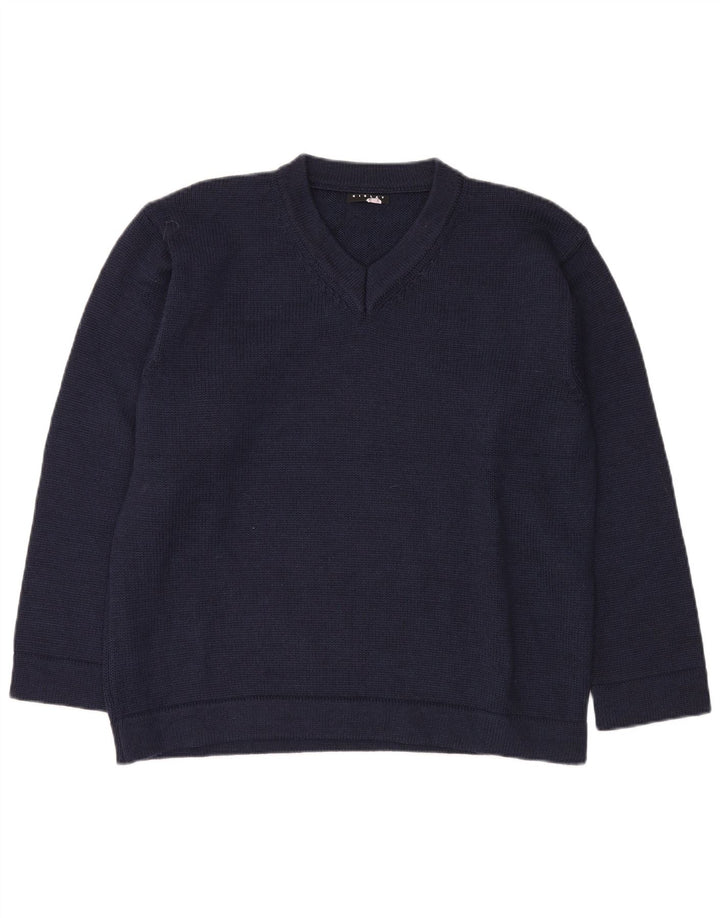 SISLEY Herren-Pullover mit V-Ausschnitt, groß, marineblaue Wolle