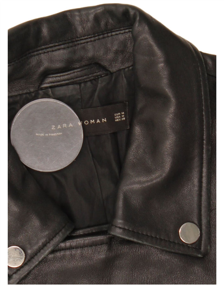 Zara Damen Leder Bikerjacke UK 12 Medium Schwarz