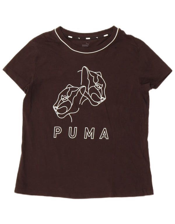 Puma Damen Grafik T-Shirt Top UK 14 Large Schwarz Baumwolle