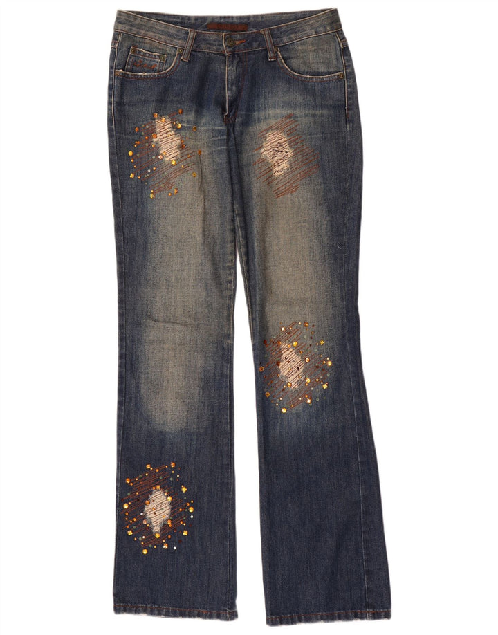 Elisa Landri Damen Distressed Bootcut Jeans IT 44 Medium W30 L35 Blau