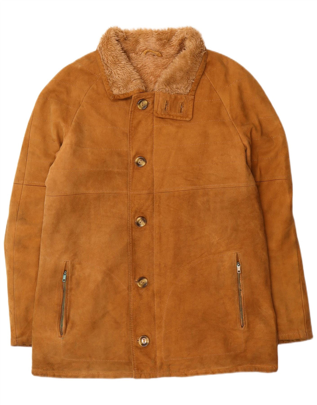 Vintage Herren Shearling Jacke IT 52 XL Braunes Leder