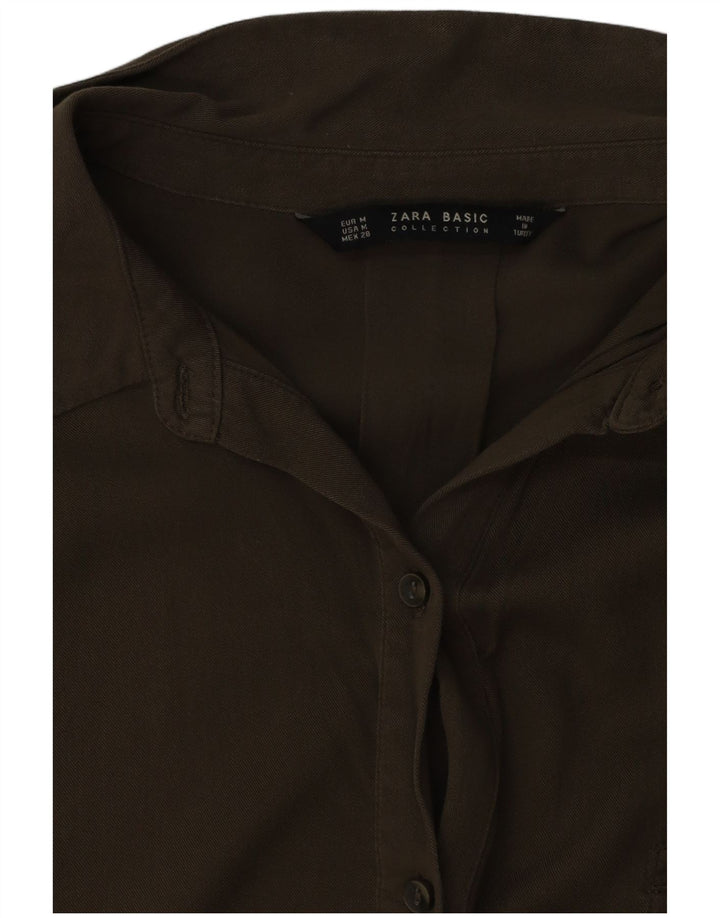 Zara Damen Übergroßes Hemdkleid mit kurzen Ärmeln, UK 14, Mittel Khaki
