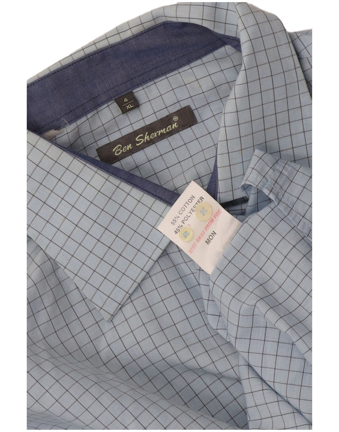 Ben Sherman Herren-Formalhemd XL, blau kariert, Baumwolle