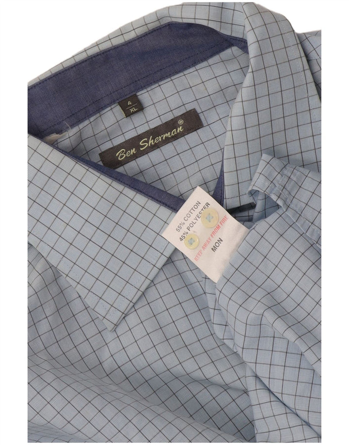 Ben Sherman Herren-Formalhemd XL, blau kariert, Baumwolle