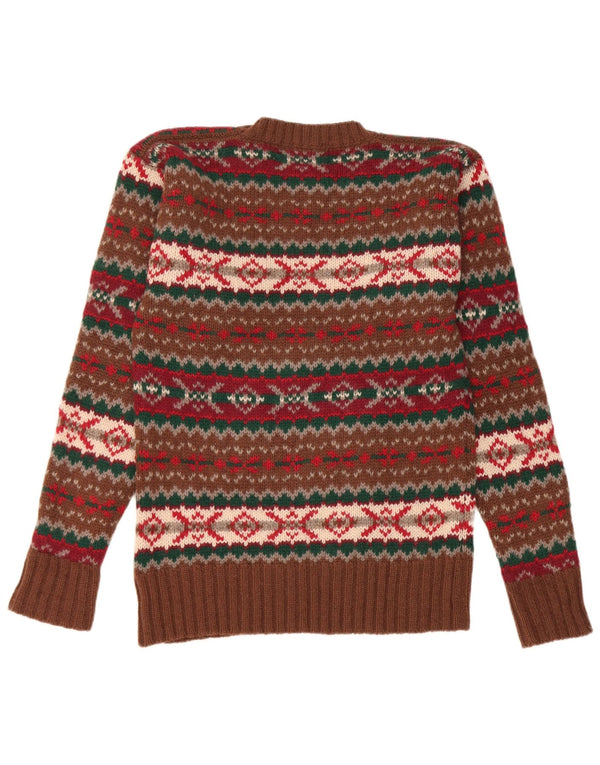 Chaps Herren-Pullover mit Rundhalsausschnitt, klein, braune Fair-Isle-Schurwolle