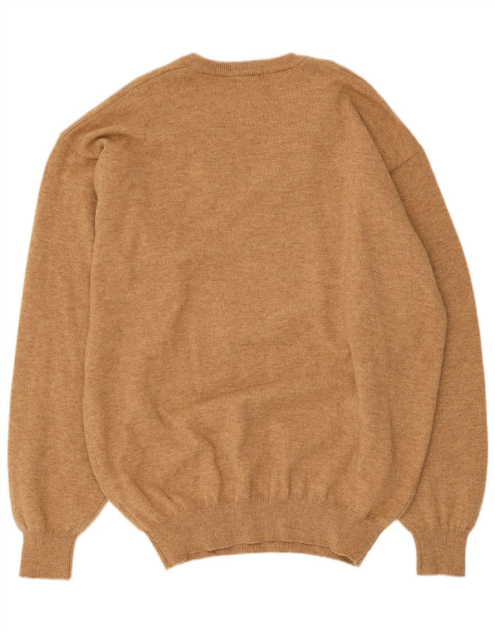 Massimo Dutti Herren-Pullover mit V-Ausschnitt, XL, beige Wolle