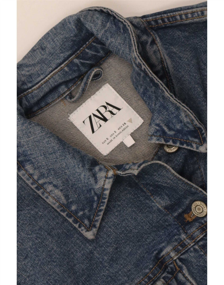 Zara Damen Crop Denim Jacke UK 10 Small Blau