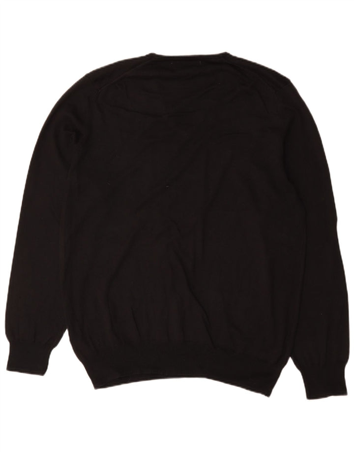 Zara Herren-Pullover mit V-Ausschnitt, groß, aus schwarzer Baumwolle