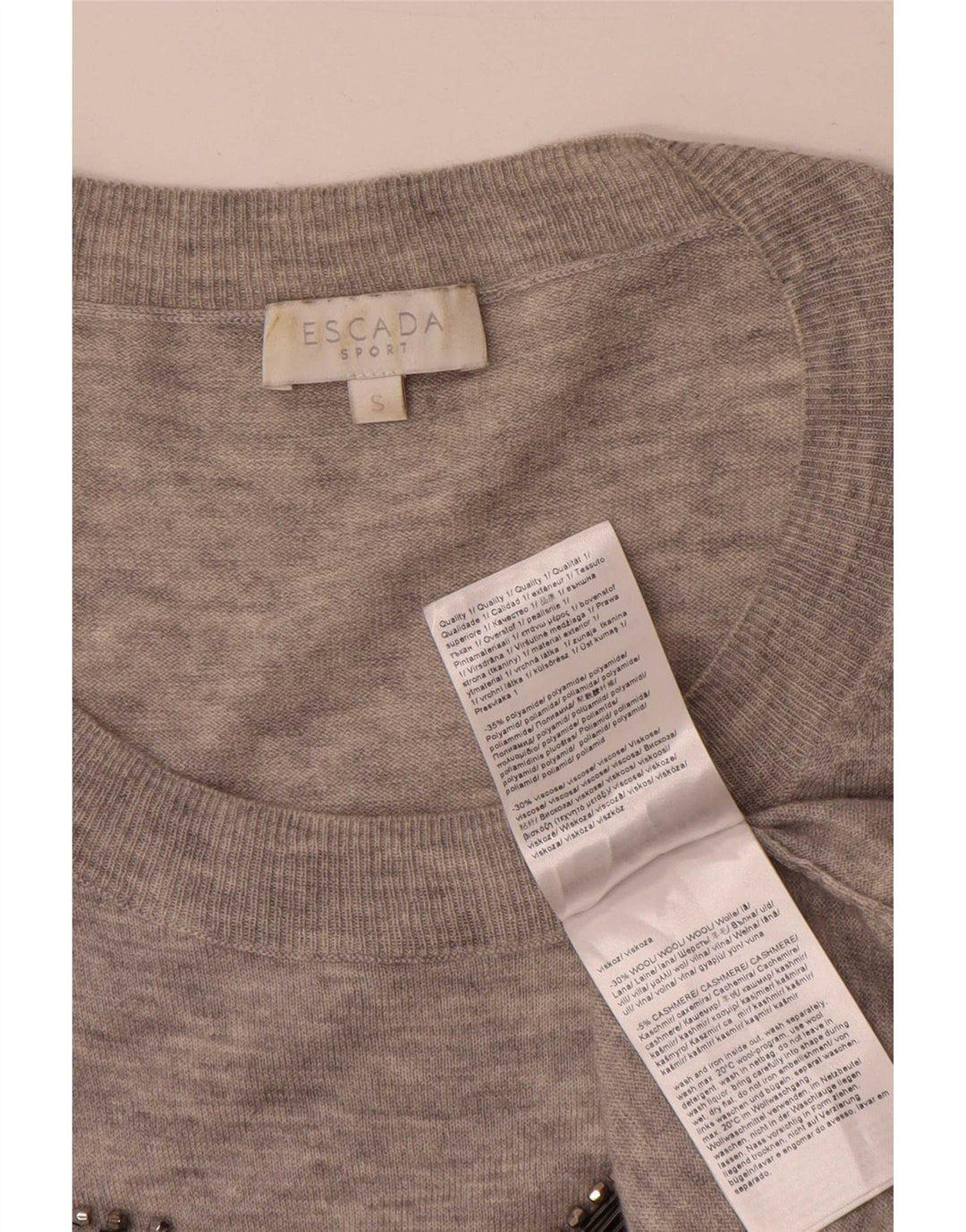 Escada Damen-Pullover mit Grafik, übergroß, U-Boot-Ausschnitt, Gr. 10, Größe S, Grau