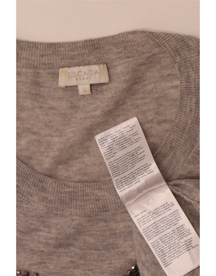 Escada Damen-Pullover mit Grafik, übergroß, U-Boot-Ausschnitt, Gr. 10, Größe S, Grau