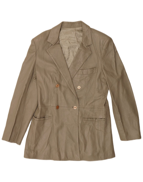 Vintage Damen Zweireihige Lederblazerjacke IT 52 2XL Grau
