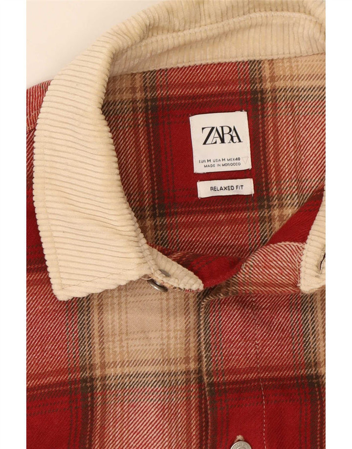 Zara Herren Overshirt Relaxed Fit Flanellhemd Mittelrot kariert