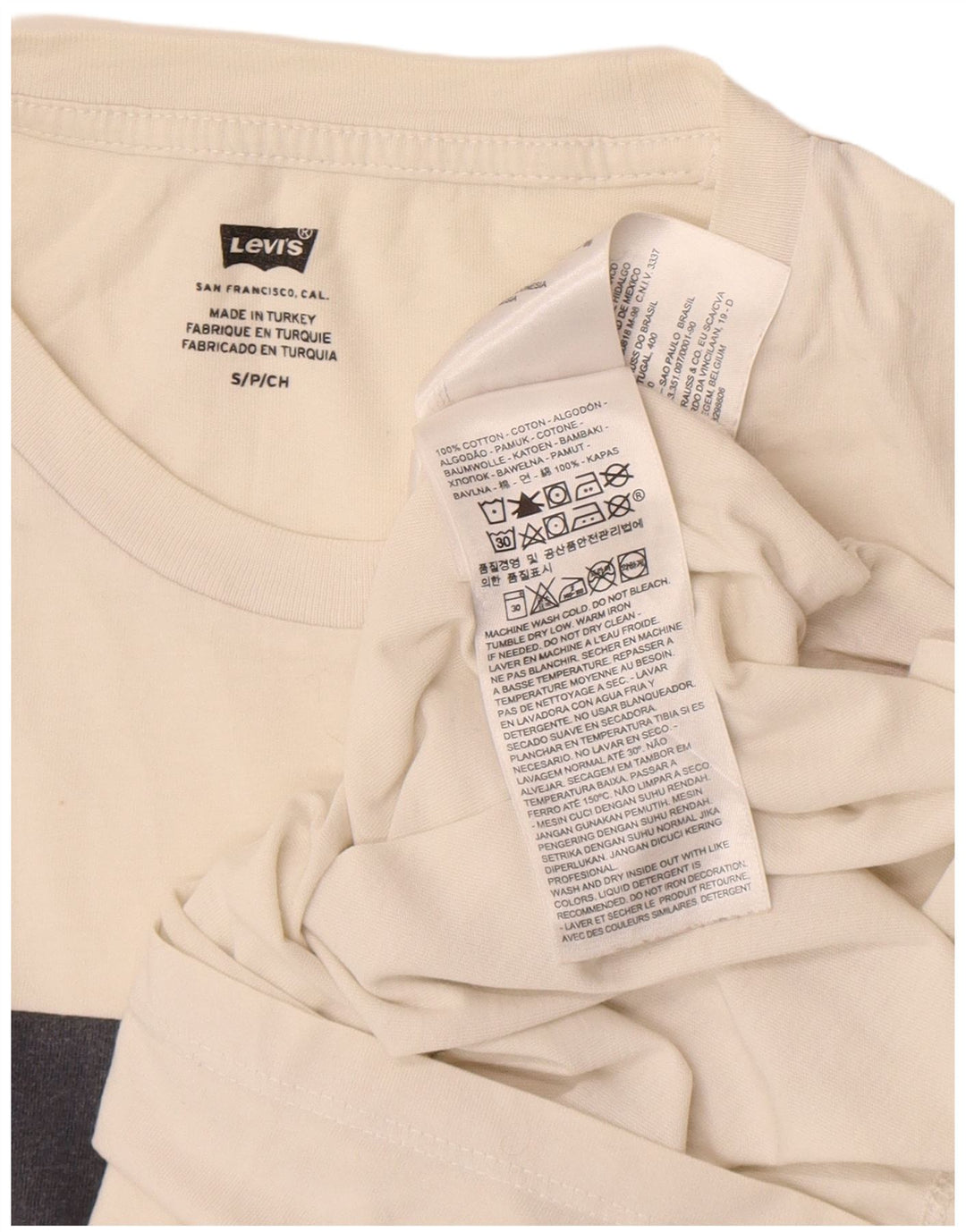 Levi's Herren-T-Shirt mit Grafik, Größe S, cremefarbene Baumwolle