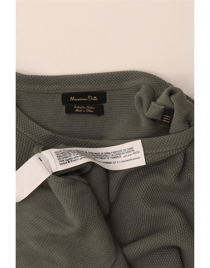 Massimo Dutti Herren-Top, langärmelig, groß, grüne Baumwolle