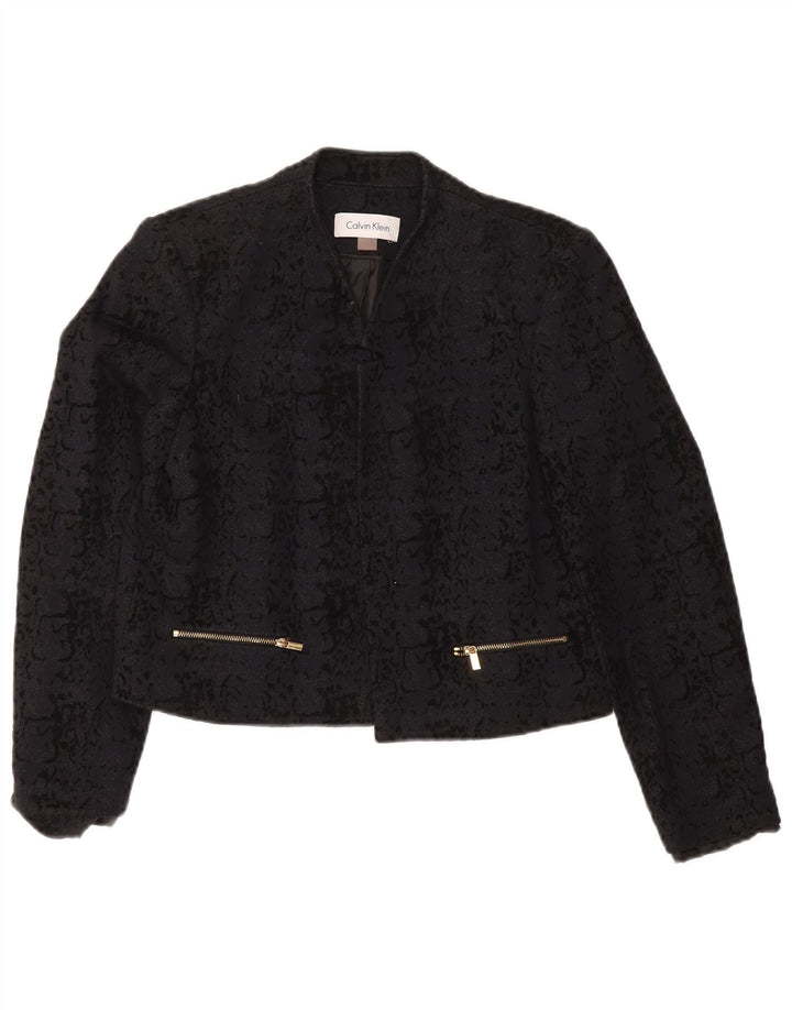 CALVIN KLEIN Womens Open Abstract Pattern Bolero Jacket UK 14 Medium Black