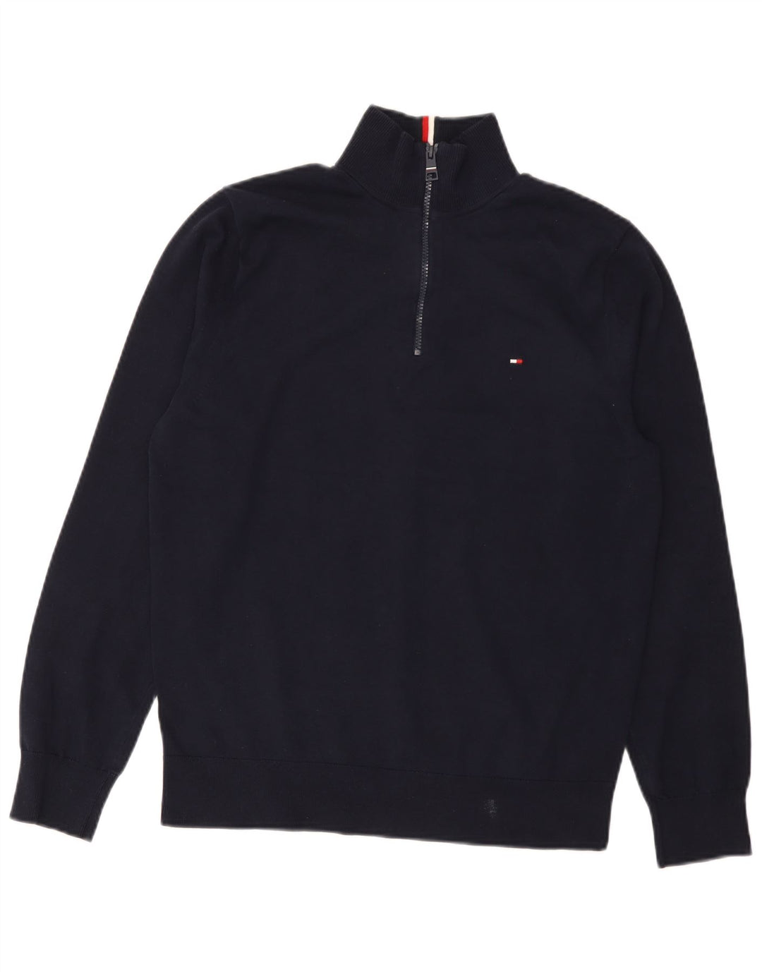 Tommy Hilfiger Herren-Pullover mit Reißverschluss am Hals, mittlere marineblaue Baumwolle