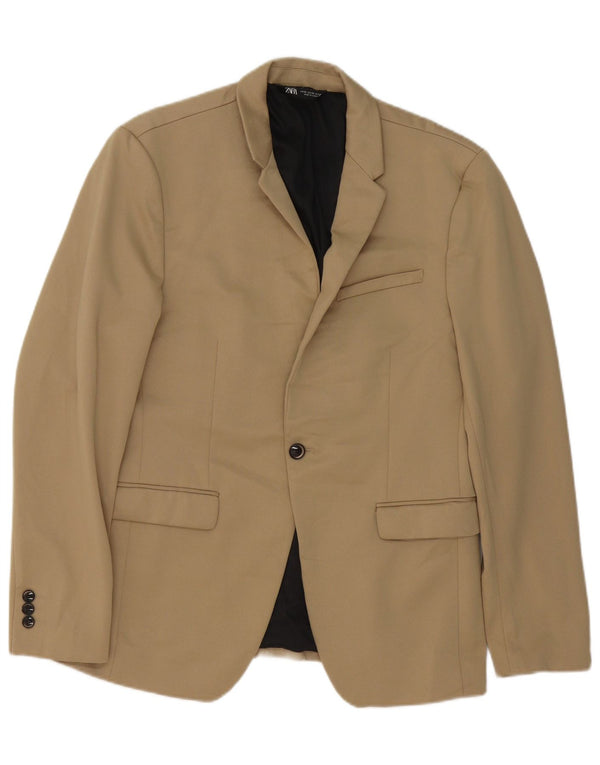 Zara Herren-Blazer mit 1 Knopf, EU 50, mittelbeigefarbenes Polyester