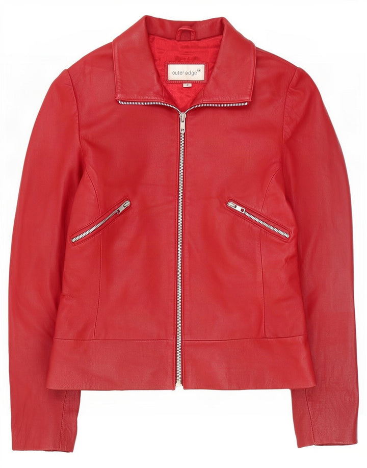 Outer Edge Damen Lederjacke UK 10 Small Rot