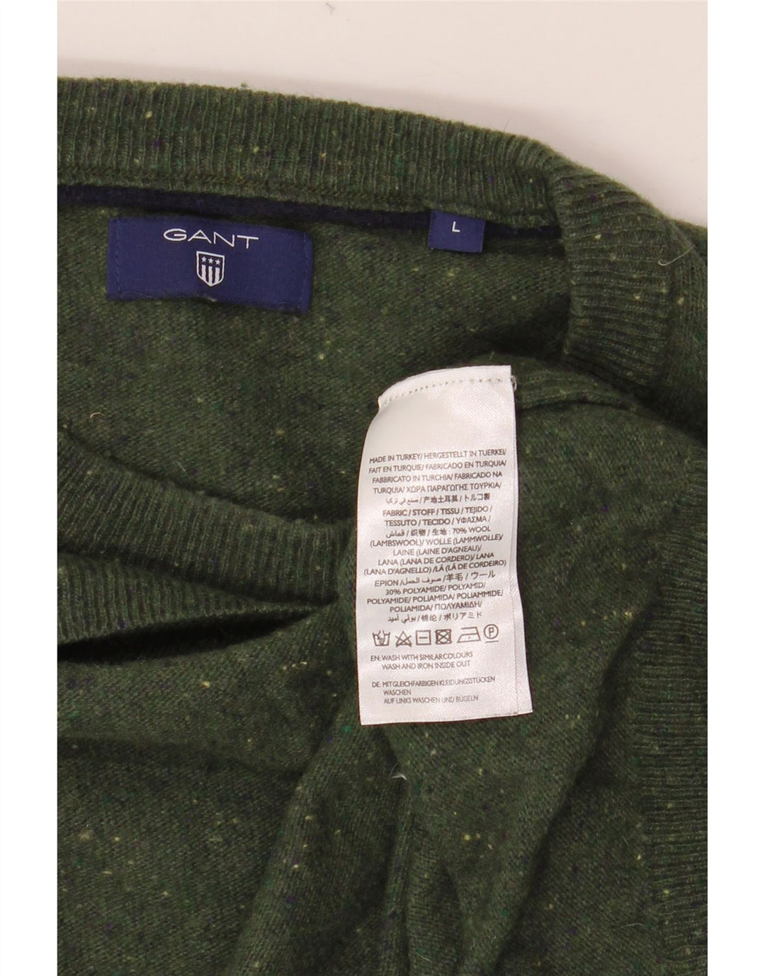 GANT Damen-Pullover mit Rundhalsausschnitt, UK 16, Größe L, grün gefleckte Wolle
