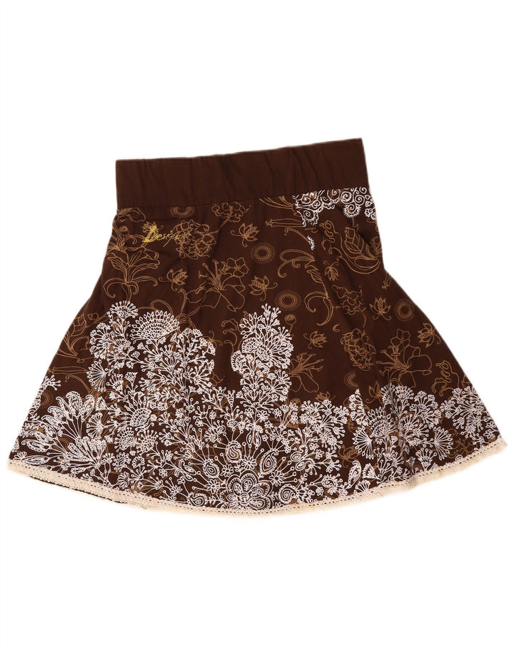 DESIGUAL Damen-Rock in A-Linie mit hoher Taille, Größe L, W30, braun, geblümt, Baumwolle