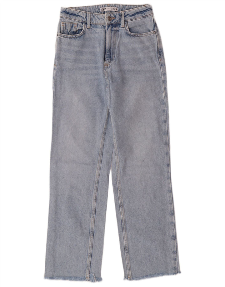 Zara Damen-Jeans mit hoher Taille, gerade, EU 34, 2XS, W24, L27, Blau, Baumwolle, klassisch