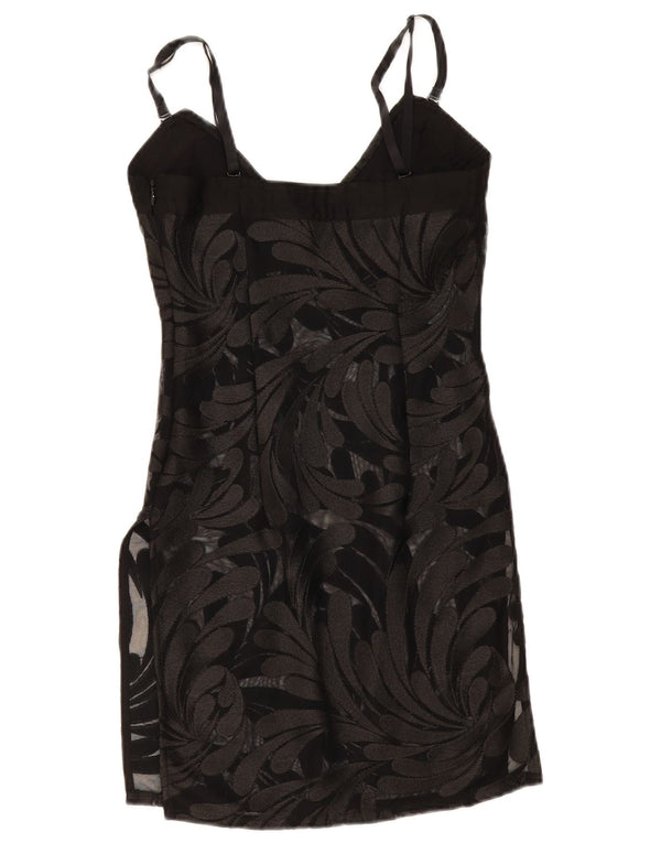 Vintage Damen Durchsichtiges Slip-Kleid UK 8 Small Schwarz geblümt