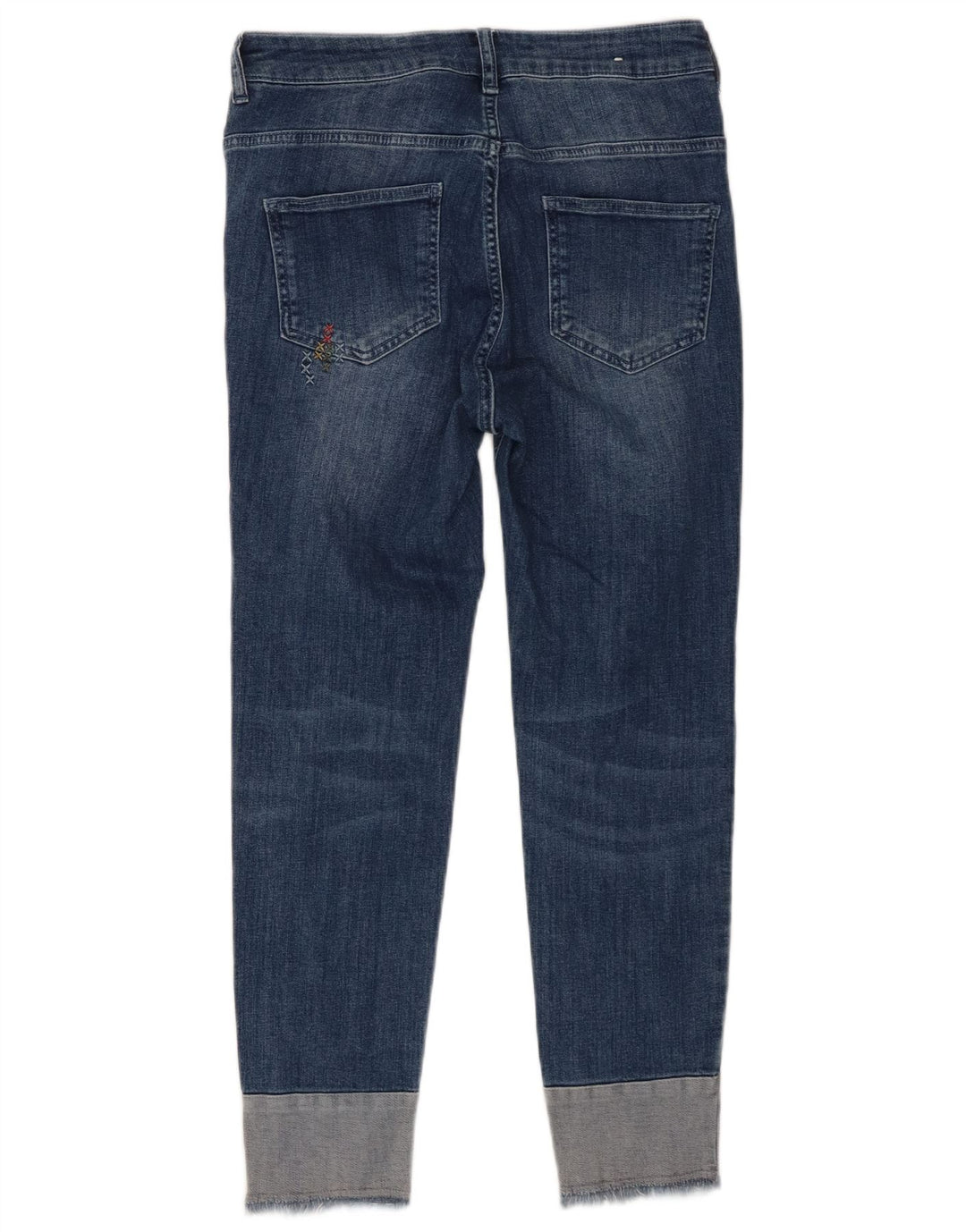 Benetton Damen Distressed-Crop-Jeans W27 L25 Blaue Baumwolle