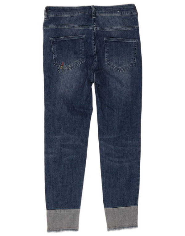 Benetton Damen Distressed-Crop-Jeans W27 L25 Blaue Baumwolle