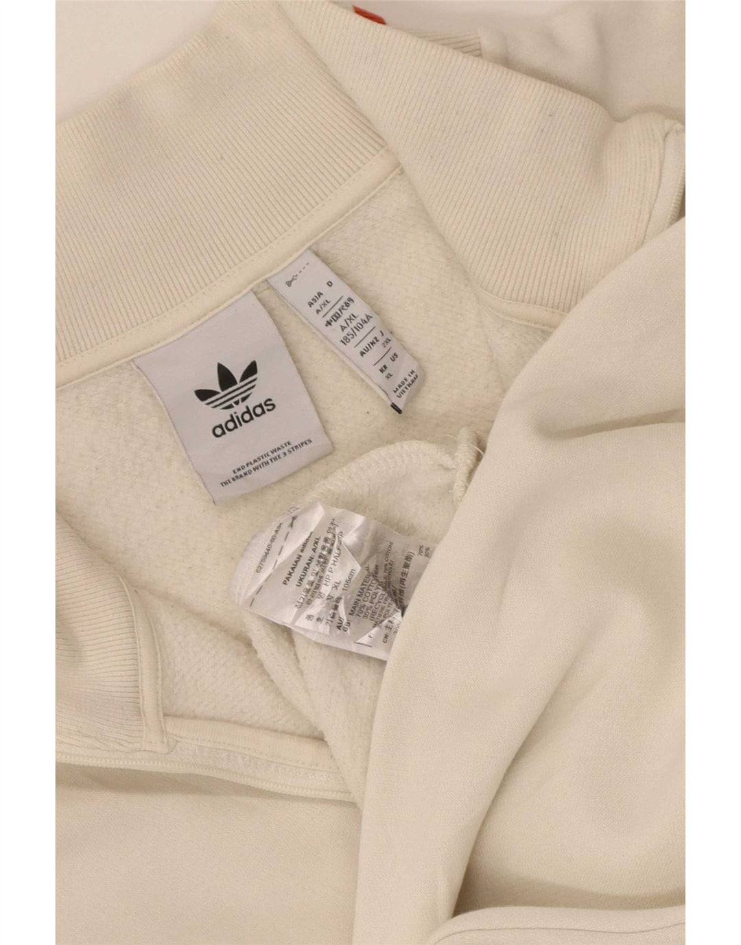 Adidas Herren-Sweatshirt mit Reißverschluss, XL, weiße Baumwolle