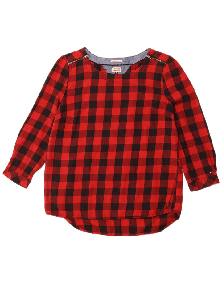 TOMMY HILFIGER Womens 3/4 Sleeve Blouse Top UK 14 Medium Red Check Cotton