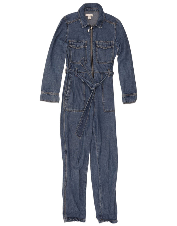 Topshop Damen-Jeansoverall mit langen Ärmeln, Gr. 6, Blau, Baumwolle