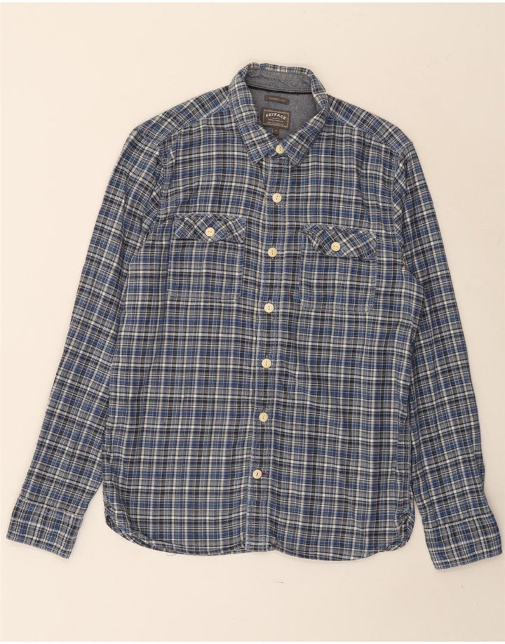 FAT FACE Herren-Flanellhemd mit klassischer Passform, klein, blau kariert, Baumwolle