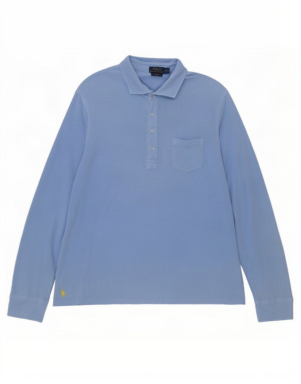 Polo Ralph Lauren Herren-Langarmhemd 2XL, blaue Baumwolle
