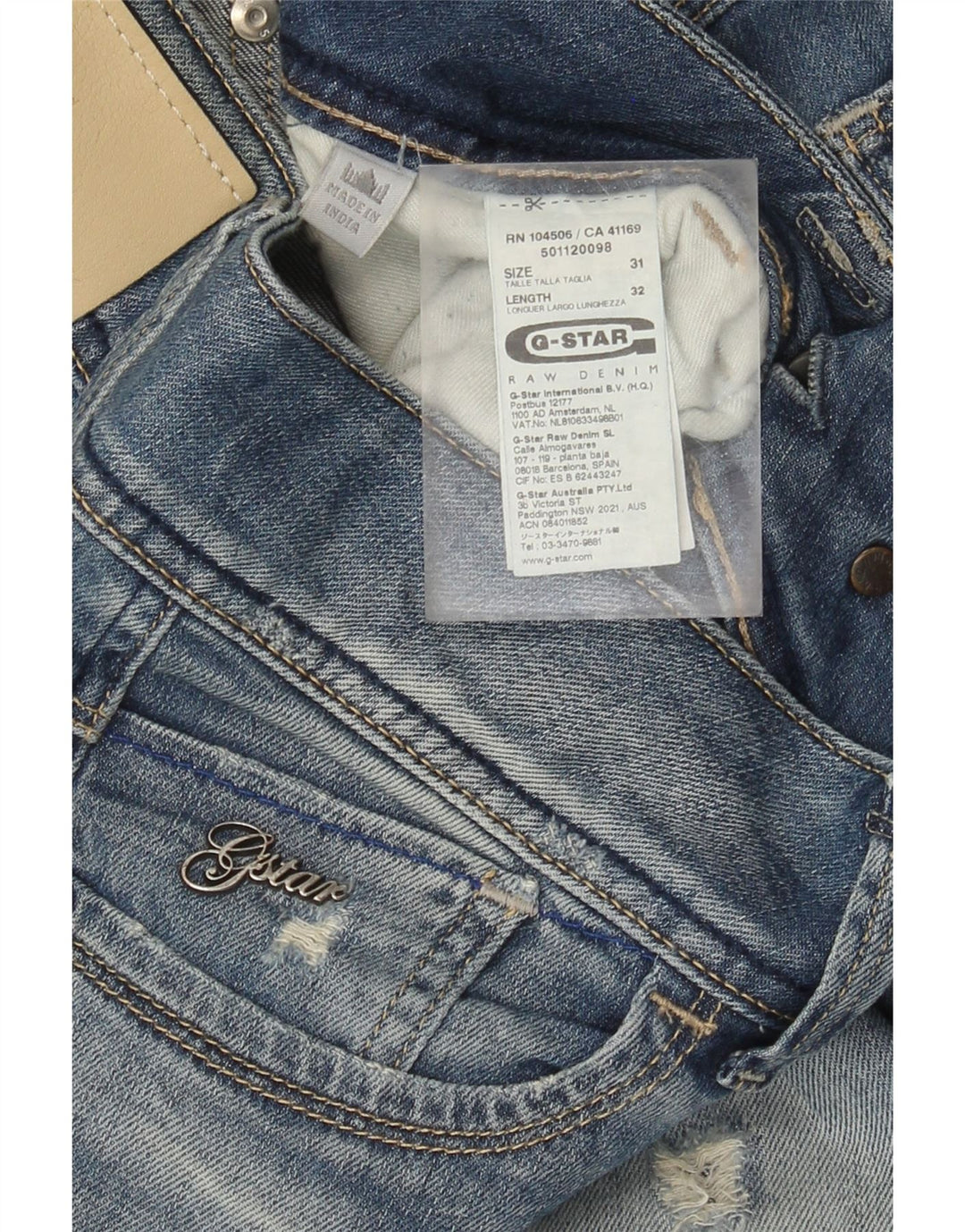 G-Star Damen Distressed Straight Jeans W31 L32 Blaue Baumwolle