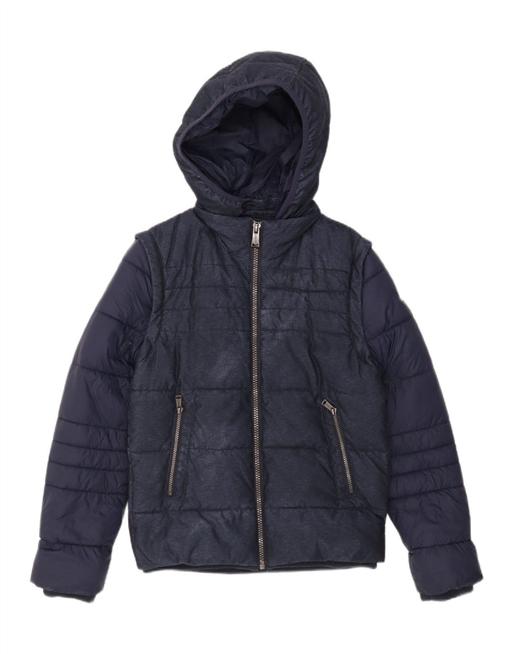 Guess Wattierte Herrenjacke mit Kapuze, UK 36, Größe S, Marineblau, Polyester