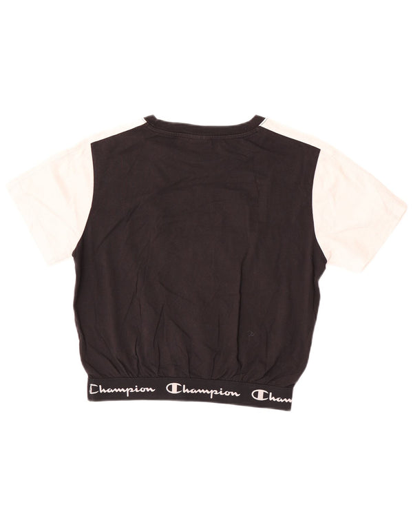 Champion Damen Crop Graphic T-Shirt Top UK 12 Mittelschwarz Farbblock