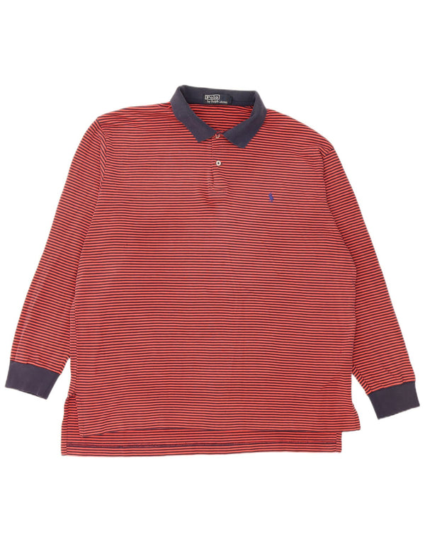 Polo Ralph Lauren Herren-Langarm-Rugby-Poloshirt XL, rote Nadelstreifen-Baumwolle