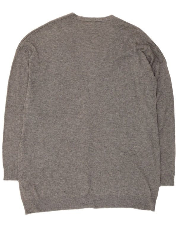 BENETTON Damen-Cardigan-Pullover UK 14 Mittelgraue Viskose